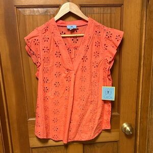 CeCe Women's Coral Eyelet Top